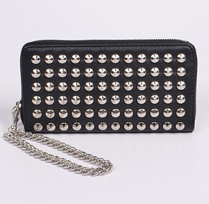 Zip Around Studded Clutch Wallet